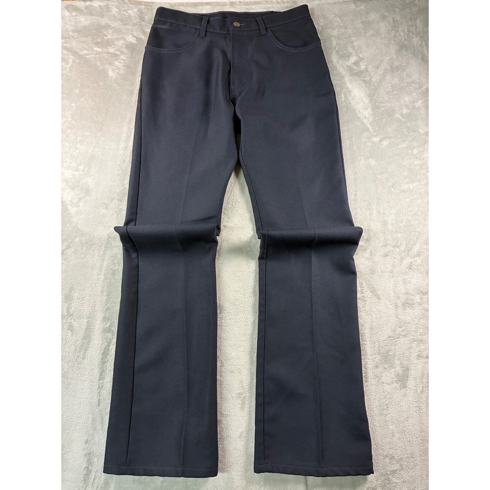 Levis 517 Bootcut Sta-Prest Navy Blue Polyester Trousers W33 L36 Orange Tab